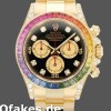 Super Clone Men's Rolex Daytona 40mm Men's-116528-Rainbow Bezel-Black Diamond Dial Black