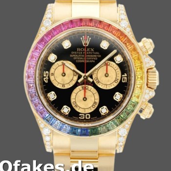 Super Clone Men's Rolex Daytona 40mm Men's-116528-Rainbow Bezel-Black Diamond Dial Black