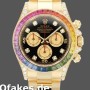 Super Clone Men's Rolex Daytona 40mm Men's-116528-Rainbow Bezel-Black Diamond Dial Black