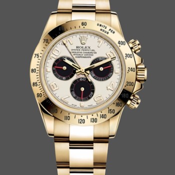 Super Clone Men's Rolex Daytona 40mm Men's-116528-White Arabic Dial-Yellow Gold White