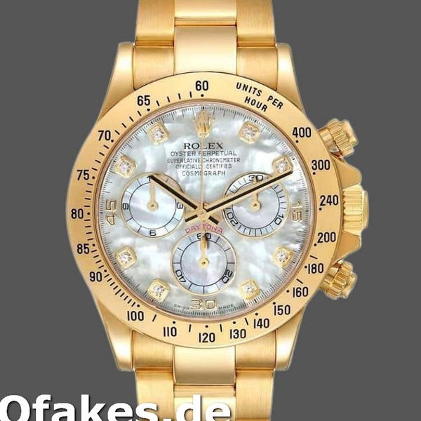 Super Clone Men's Rolex Daytona 40mm Men's-116528-Yellow Gold-MOP-Diamond Dial MOP