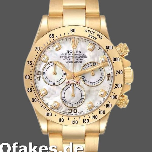Super Clone Men's Rolex Daytona 40mm Men's-116528-Yellow Gold-MOP-Diamond Dial MOP