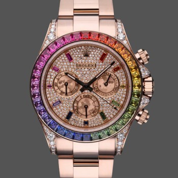 Super Clone Men's Rolex Daytona-116595RBOW, Rainbow, Rose Gold, Pave Diamond Dial, Sapphire Bezel, Diamond Dial
