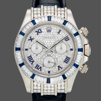 Super Clone Men's Rolex Daytona 40mm Men's-116599-Pave Diamond Dial-Blue Leather Strap Blue