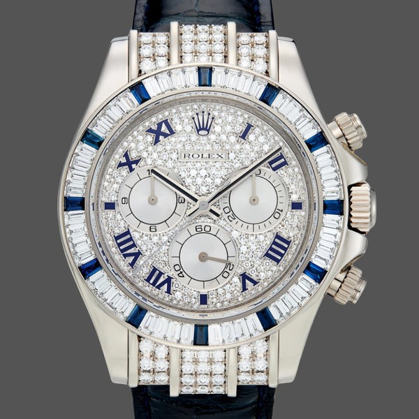 Super Clone Men's Rolex Daytona 40mm Men's-116599-Pave Diamond Dial-Blue Leather Strap Blue