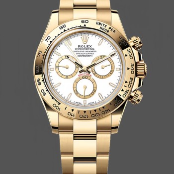 Super Clone Men's Rolex Daytona-126508 0001, 18K Yellow Gold, White Dial, White