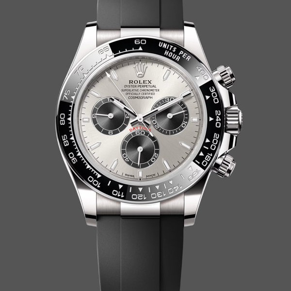 Super Clone Men's Rolex Daytona-126519LN 0006, 40mm, White Gold Oysterflex, Silver Ghost Dial, Gray