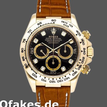 Super Clone Men's Rolex Daytona 40mm Men's-16518-Black Diamond Dial-Leather Strap Black