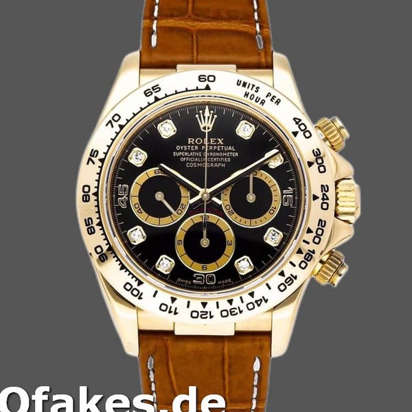 Super Clone Men's Rolex Daytona 40mm Men's-16518-Black Diamond Dial-Leather Strap Black