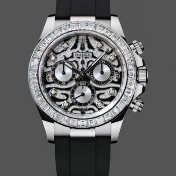 Super Clone Men's Rolex Daytona 40-116589TBR, Eye of the Tiger, White Gold, Diamond Dial, Oysterflex, Diamond Dial