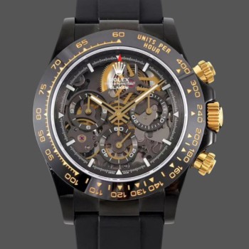 Super Clone Men's Rolex Daytona Blaken 40MM Mirror Skeleton Dial Black Men's Skeleton Dial