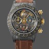 Super Clone Men's Rolex Daytona Cosmograph DIW Carbon Case Skeleton Dial Brown Strap Skeleton