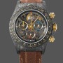 Super Clone Men's Rolex Daytona Cosmograph DIW Carbon Case Skeleton Dial Brown Strap Skeleton