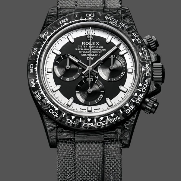 Super Clone Men's Rolex Daytona DIW Carbon Fiber Black Dial 40MM Black/White