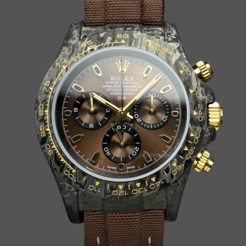 Super Clone Men's Rolex Daytona-DIW, 40mm, Black & Gold, NTPT Customised, Carbon Fiber, Brown