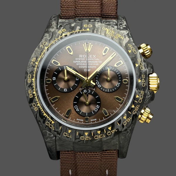 Super Clone Men's Rolex Daytona-DIW, 40mm, Black & Gold, NTPT Customised, Carbon Fiber, Brown