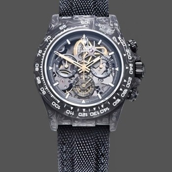 Super Clone Men's Rolex Daytona DIW, Carbon Fiber Skeleton, Black, Skeleton