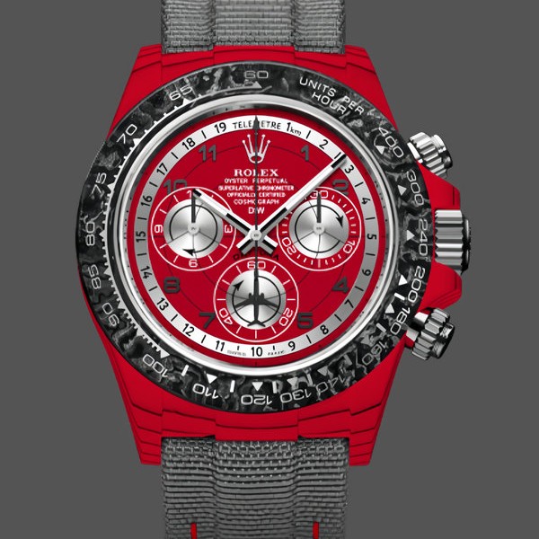 Super Clone Men's Rolex Daytona-DIW, Customised Oyster, Red Quartz, Carbon Fiber, 40mm, Red