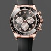 Super Clone Men's Rolex Daytona-126515LN 0004, Everose Gold Rubber Strap, Black Dial, Diamond, Black
