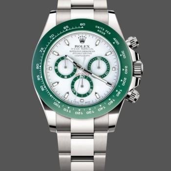 Super Clone Men's Rolex Daytona 116500LV Green Ceramic Bezel with White Dial White Dial