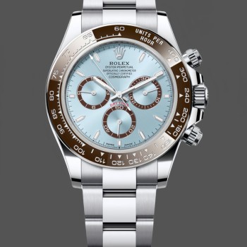 Super Clone Men's Rolex Platinum Cosmograph Daytona-126506 0001, Ice Blue, Index Dial, Oyster Bracelet, Ice Blue