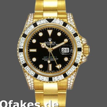 Super Clone Men's Rolex GMT-Master II 40mm Men's-116758-Yellow Gold-Black Dial-Diamonds Black