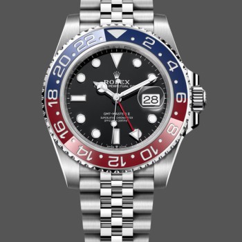 Super Clone Men's Rolex GMT-Master II Stainless Steel 40MM with Black Dial and Red Bezel Black