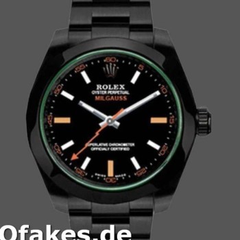 Super Clone Men's Rolex Milgauss 40mm Men's-116400GV-Green Crystal-Stainless Steel/PVD-Black Dial Black