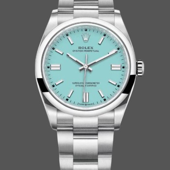 Super Clone Men's 2024 Rolex Oyster Perpetual-126000, Stainless Steel, Baby Blue Dial, Blue