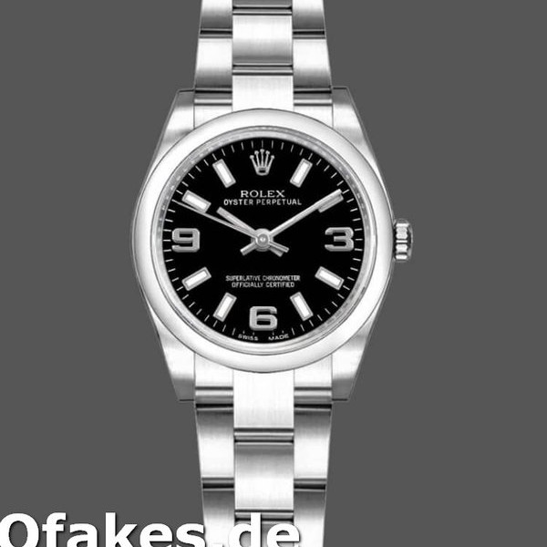 Super Clone Women's Rolex Oyster Perpetual 26mm Women's-176200-Black Dial-Stainless Steel Black