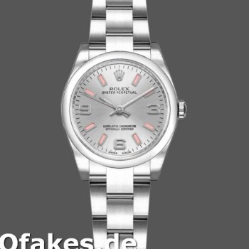 Super Clone Women's Rolex Oyster Perpetual 26mm Women's-176200-Silver Dial-Pink Luminous Markers Silver