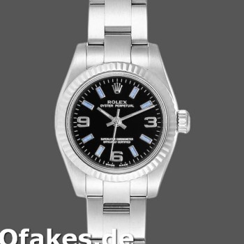 Super Clone Women's Rolex Oyster Perpetual 26mm Women's-176234-Black Dial-Blue Baton Black