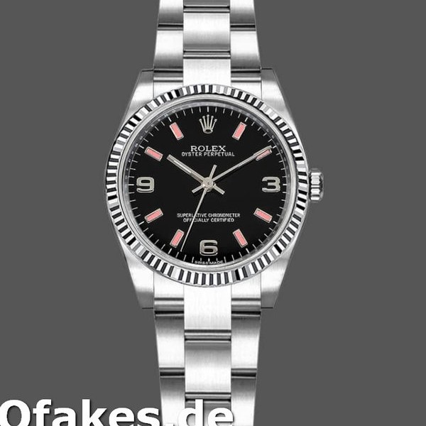 Super Clone Women's Rolex Oyster Perpetual 26mm Women's-176234-Black Dial-Fluted Bezel Black
