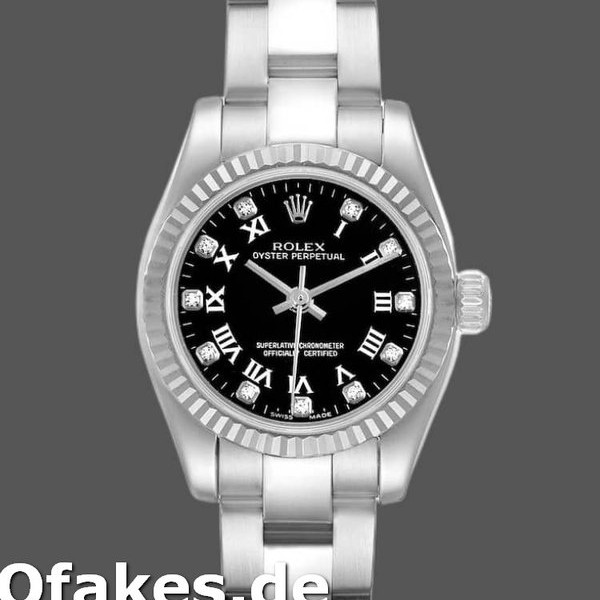Super Clone Women's Rolex Oyster Perpetual 26mm Women's-176234-Black Roman & Diamond Dial Black