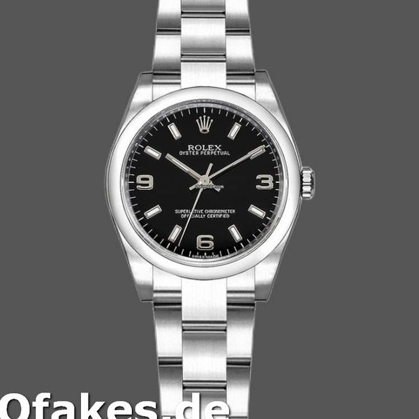 Super Clone Women's Rolex Oyster Perpetual 26mm Women's-176234-Fluted Bezel-Black Arabic Dial Black