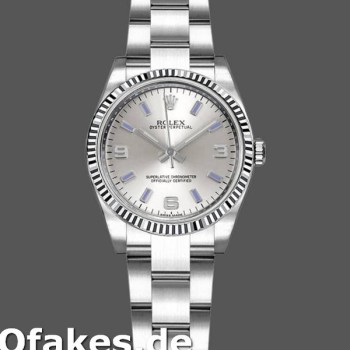 Super Clone Women's Rolex Oyster Perpetual 26mm Women's-176234-Silver Dial-Blue Baton Silver