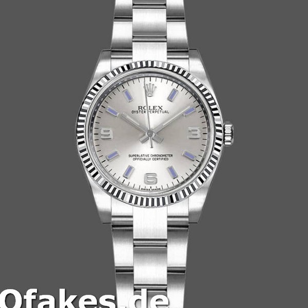 Super Clone Women's Rolex Oyster Perpetual 26mm Women's-176234-Silver Dial-Blue Baton Silver