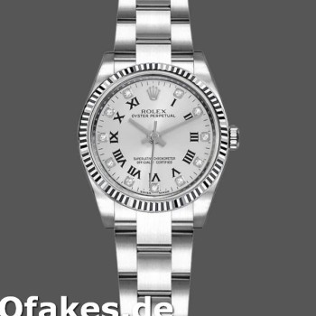 Super Clone Women's Rolex Oyster Perpetual 26mm Women's-176234-Silver Roman Diamond Dial Silver