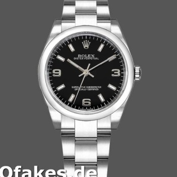 Super Clone Women's Rolex Oyster Perpetual 31mm Women's-177200-Black Arabic Dial-Domed Bezel Black