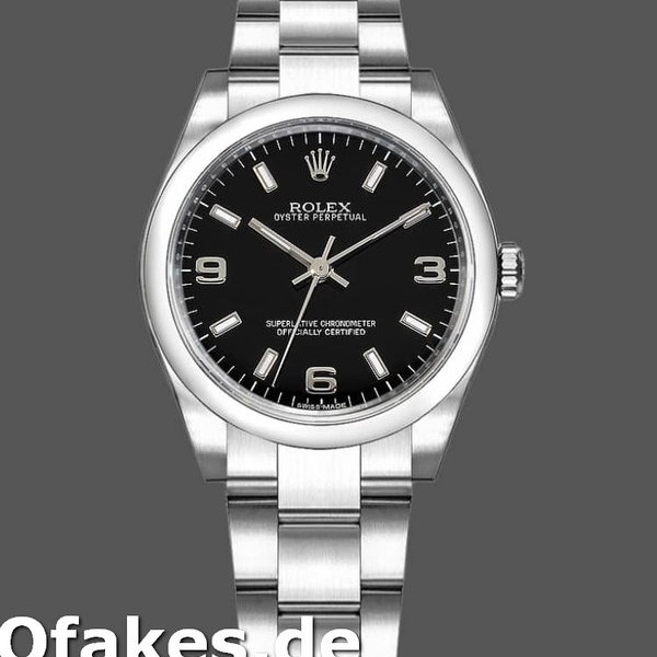 Super Clone Women's Rolex Oyster Perpetual 31mm Women's-177200-Black Arabic Dial-Domed Bezel Black