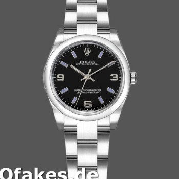 Super Clone Women's Rolex Oyster Perpetual 31mm Women's-177200-Black Dial-Blue Baton Black