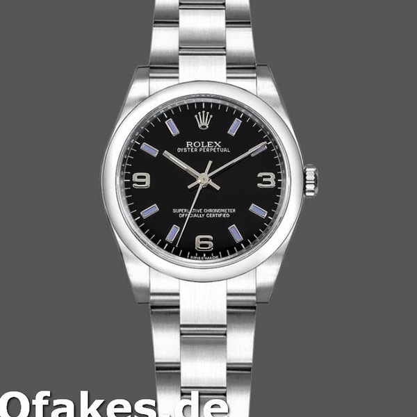 Super Clone Women's Rolex Oyster Perpetual 31mm Women's-177200-Black Dial-Blue Baton Black