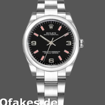 Super Clone Women's Rolex Oyster Perpetual 31mm Women's-177200-Black Dial-Pink Baton Black