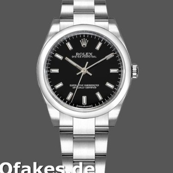 Super Clone Women's Rolex Oyster Perpetual 31mm Women's-177200-Black Index Dial-Domed Bezel Black