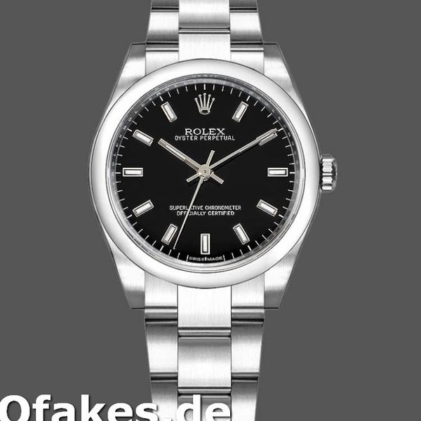 Super Clone Women's Rolex Oyster Perpetual 31mm Women's-177200-Black Index Dial-Domed Bezel Black