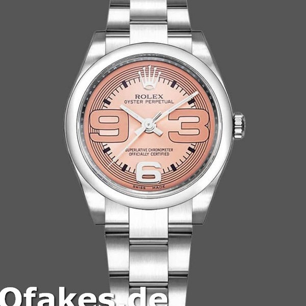 Super Clone Women's Rolex Oyster Perpetual 31mm Women's-177200-Pink Maxi Arabic Dial-Domed Bezel Pink