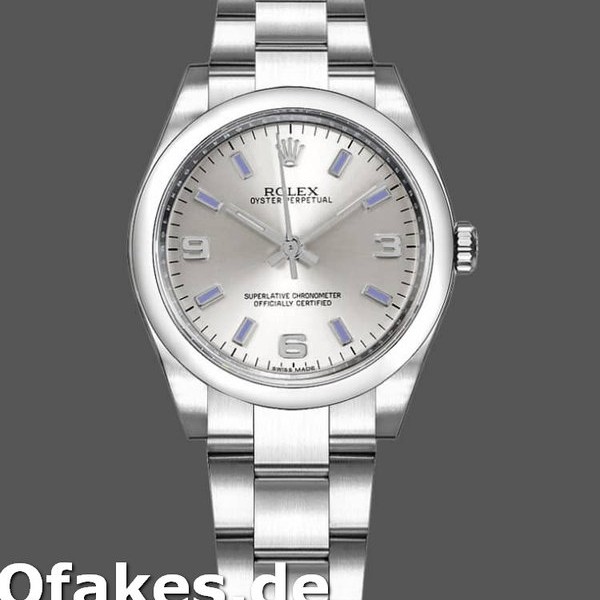 Super Clone Women's Rolex Oyster Perpetual 31mm Women's-177200-Silver Dial-Blue Markers Silver
