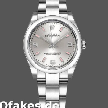 Super Clone Women's Rolex Oyster Perpetual 31mm Women's-177200-Silver Dial-Pink Markers Silver