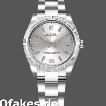 Super Clone Women's Rolex Oyster Perpetual 31mm Women's-177210-Silver Dial-Blue Hour Markers Silver