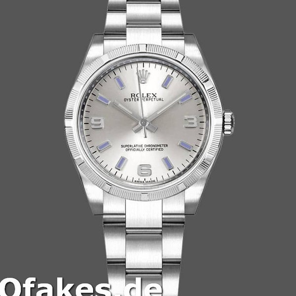 Super Clone Women's Rolex Oyster Perpetual 31mm Women's-177210-Silver Dial-Blue Hour Markers Silver